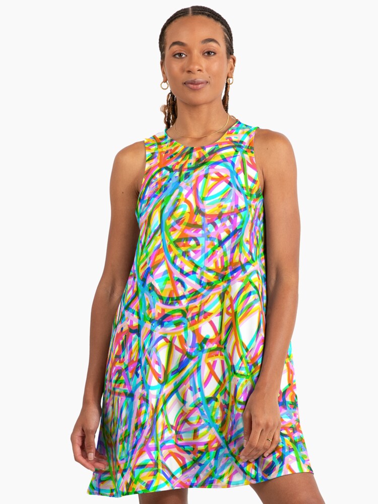 Abstract Colorful Scribble Art Pencil A-Line Dress