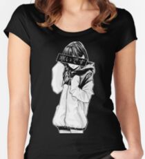 Camiseta entallada de cuello redondo FRÍO (blanco y negro) - Triste japonés estético