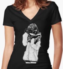COLD (Black and White) - Sad Japanese Aesthetic Women's Fitted V-Neck T-Shirt
