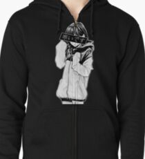 COLD (Black and White) - Sad Japanese Aesthetic Zipped Hoodie