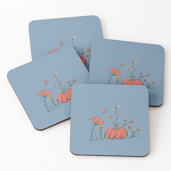 Item preview, Autumn flowers and pumpkin on blue designed and sold by Flowermad86.