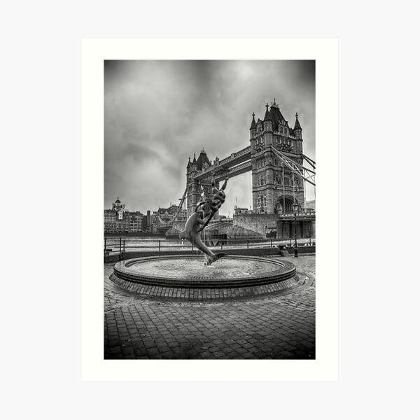 Girl with a Dolphin at Tower Bridge 2 Art Print
