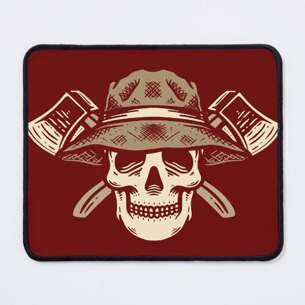 Item preview, Red Skull in a Farmer's Hat Carrying Two Axes Illustration designed and sold by rukurustudio.
