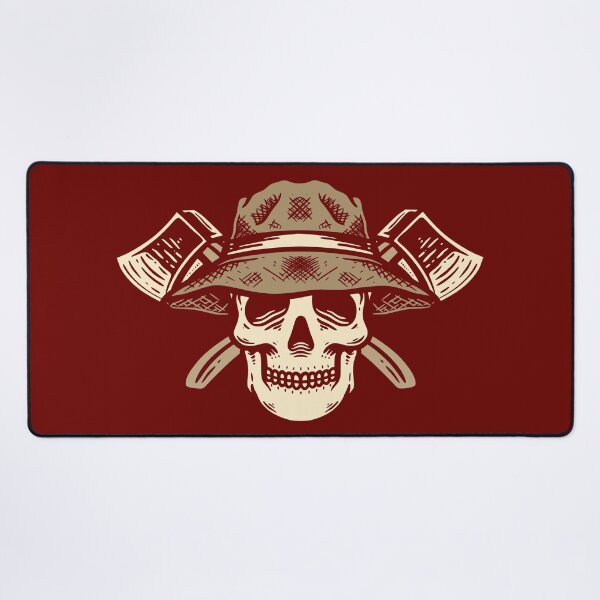 Item preview, Red Skull in a Farmer's Hat Carrying Two Axes Illustration designed and sold by rukurustudio.