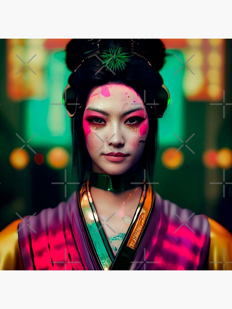 Japanese Geisha Girl Portrait Etnic Cyberpunk Technology Pop Art Colorful Makeup Sticker For 5180