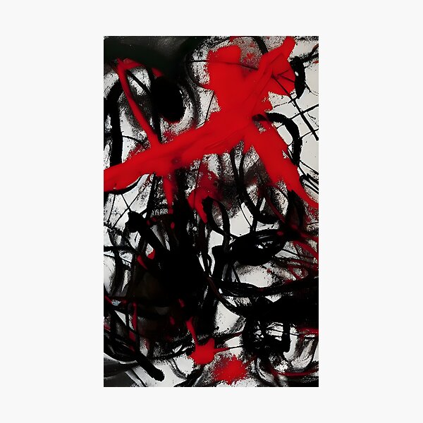 Red, black and white paint brush strokes, abstract informal Photographic Print
