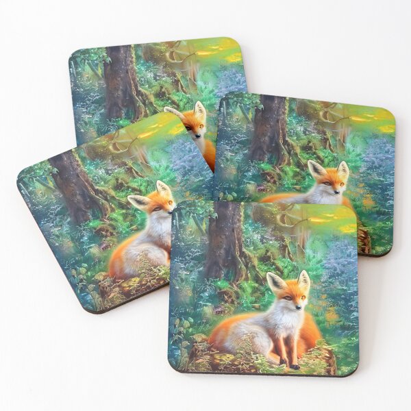 Item preview, Little Fox in the beautiful vibrant forest - It's Time for Adventure version 3 - Baby Fox in a magical forest Painting Original designed and sold by Aniyah.