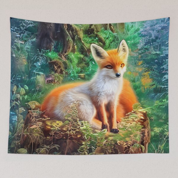 Item preview, Little Fox in the beautiful vibrant forest - It's Time for Adventure version 3 - Baby Fox in a magical forest Painting Original designed and sold by Aniyah.