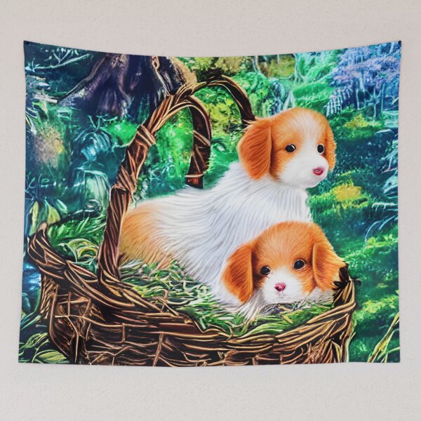 Item preview, Little Puppies in the beautiful vibrant forest - It's Time for Adventure version 3 - Baby puppy in a magical forest Painting Original designed and sold by Aniyah.