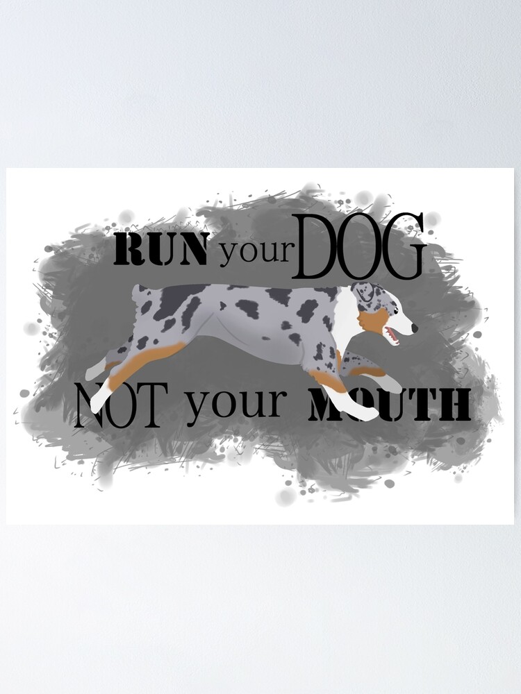 Alternate view of Run Your Dog Not Your Mouth Australian Shepherd blue merle Poster