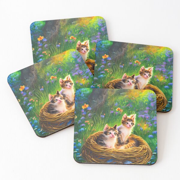 Item preview, Little Kittens in the beautiful vibrant forest - It's Time for Adventure version 4 - Baby Kittens in a magical forest Painting Original designed and sold by Aniyah.