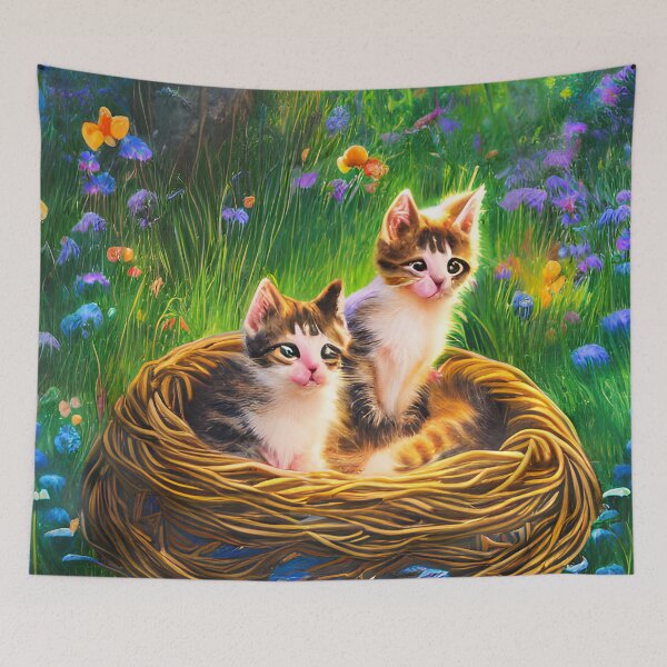 Item preview, Little Kittens in the beautiful vibrant forest - It's Time for Adventure version 4 - Baby Kittens in a magical forest Painting Original designed and sold by Aniyah.