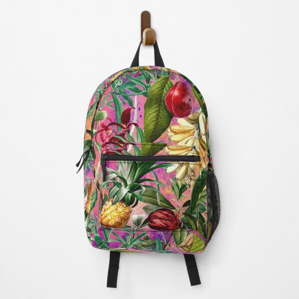 Item preview, Trendy banana floral leaves and fruits tropical pattern, botanical illustration, plants pattern, pink orange floral illustration designed and sold by ZeinabTaha.