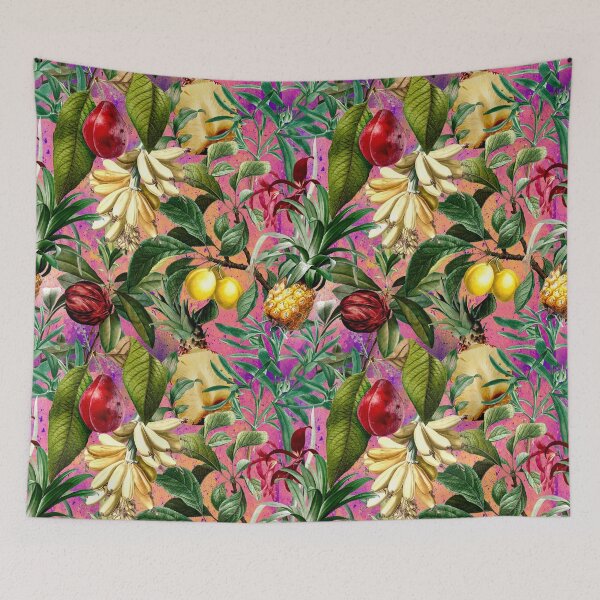 Item preview, Trendy banana floral leaves and fruits tropical pattern, botanical illustration, plants pattern, pink orange floral illustration  designed and sold by ZeinabTaha.