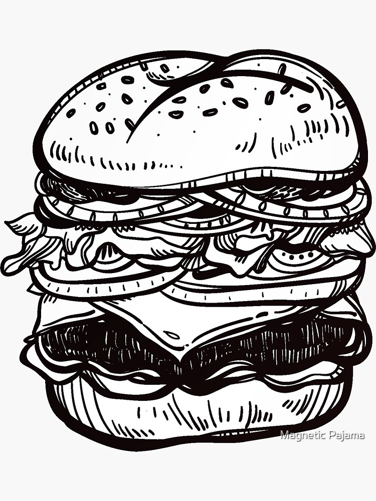Cheeseburger Hand Drawn Food Art by MagneticMama