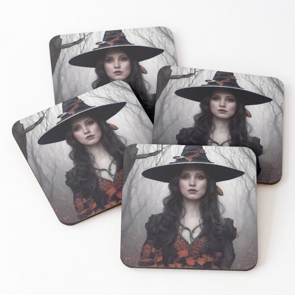 Item preview, Magic Witch for Halloween with pumpkin and leaf, in a forest designed and sold by Hype2Art.