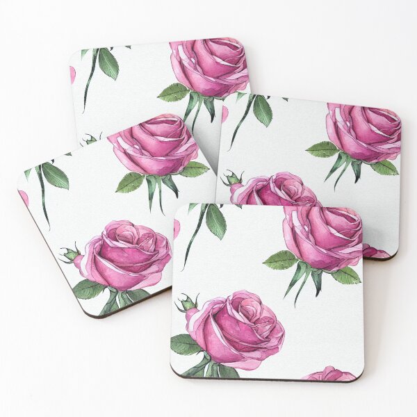 Item preview, Delicate Watercolor Pink Roses with Leaves on a White Background Floral Pattern designed and sold by ClairesPatterns.