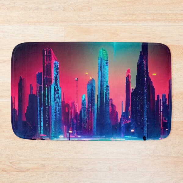 Item preview, POP ART CYBERPUNK RETRO WAVE FUTURISTIC CITY POP ART STYLE colorful pink blue neon light 2 designed and sold by DRK7DSGN.