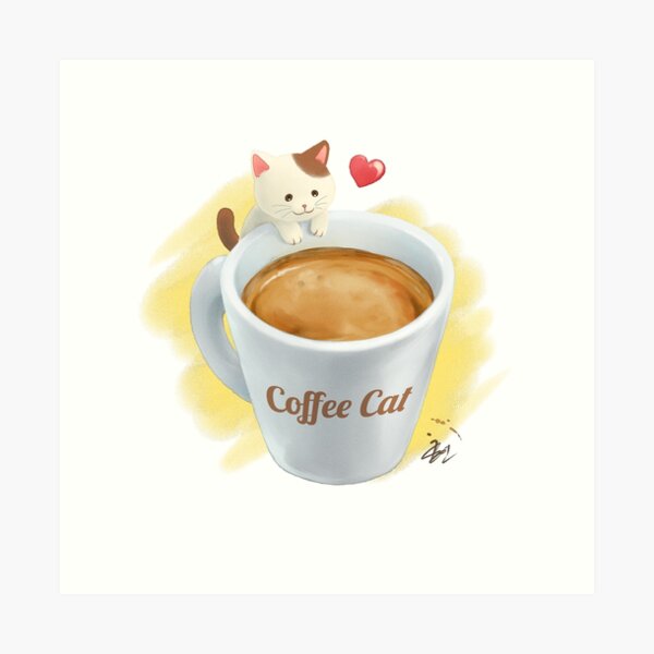 A Glass of Coffee Cat Art Print