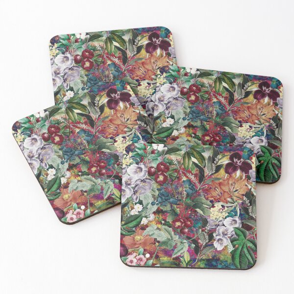 Item preview, Exotic flowers and leaves heaven, leaves and flowers tropical pattern, botanical illustration, multicoloured red floral illustration  designed and sold by ZeinabTaha.