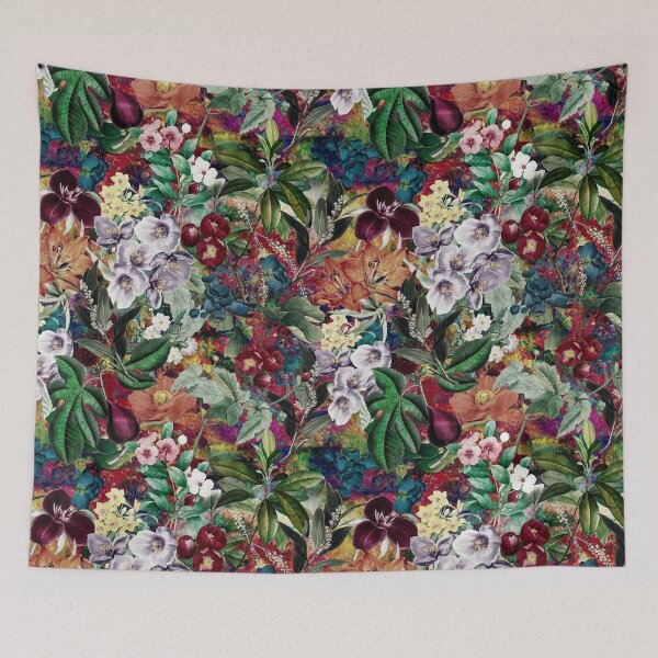 Item preview, Exotic flowers and leaves heaven, leaves and flowers tropical pattern, botanical illustration, multicoloured red floral illustration  designed and sold by ZeinabTaha.