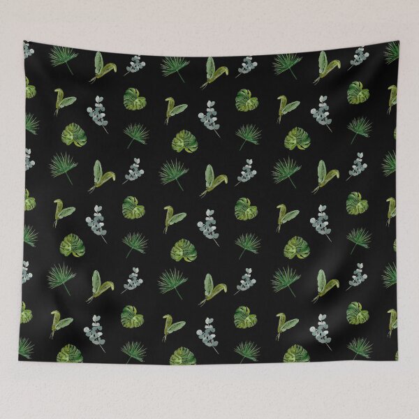 Item preview, Palm leaves green seamless pattern black version designed and sold by Yana Mustafina | Boho Soulful Designs.