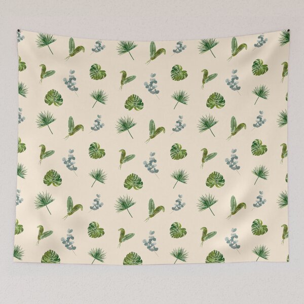 Item preview, Palm leaves green seamless pattern beige version designed and sold by Yana Mustafina | Boho Soulful Designs.