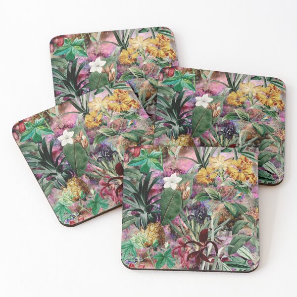 Item preview, Trendy tropical foliage exotic floral pattern, leaves and flowers tropical pattern, botanical illustration, multicoloured pink floral illustration designed and sold by ZeinabTaha.