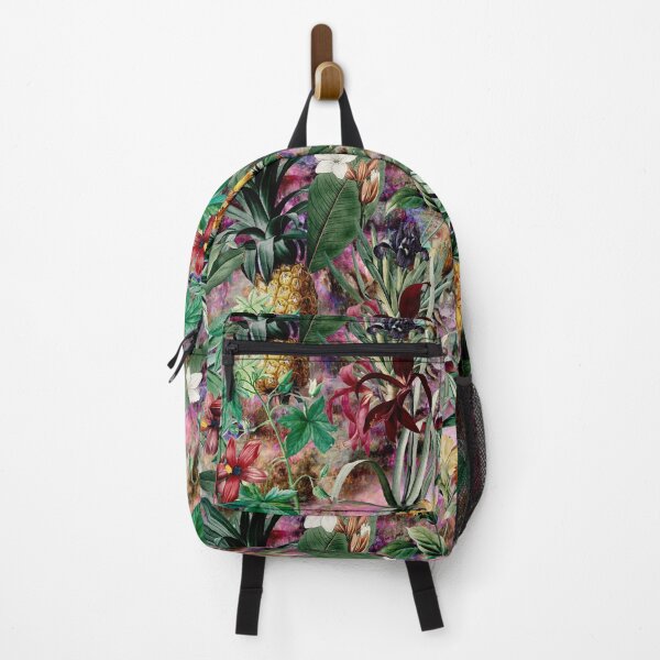 Item preview, Trendy tropical foliage exotic floral pattern, leaves and flowers tropical pattern, botanical illustration, multicoloured pink floral illustration designed and sold by ZeinabTaha.