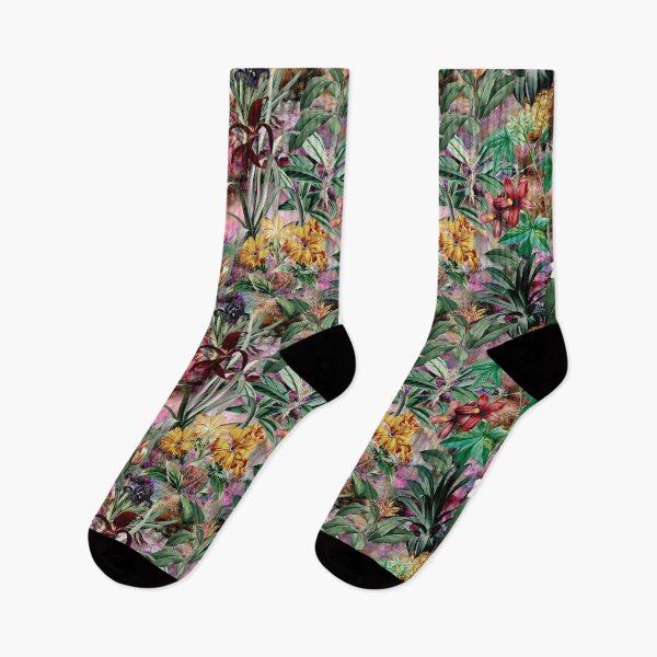 Item preview, Trendy tropical foliage exotic floral pattern, leaves and flowers tropical pattern, botanical illustration, multicoloured pink floral illustration designed and sold by ZeinabTaha.