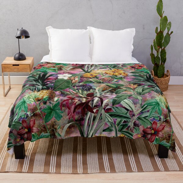 Item preview, Trendy tropical foliage exotic floral pattern, leaves and flowers tropical pattern, botanical illustration, multicoloured pink floral illustration designed and sold by ZeinabTaha.