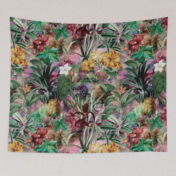 Item preview, Trendy tropical foliage exotic floral pattern, leaves and flowers tropical pattern, botanical illustration, multicoloured pink floral illustration designed and sold by ZeinabTaha.