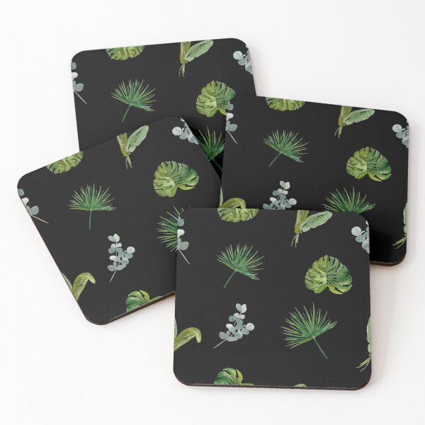 Item preview, Palm leaves green seamless pattern black version designed and sold by Yana Mustafina | Boho Soulful Designs.