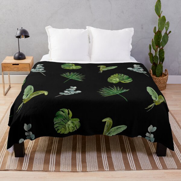 Item preview, Palm leaves green seamless pattern black version designed and sold by Yana Mustafina | Boho Soulful Designs.