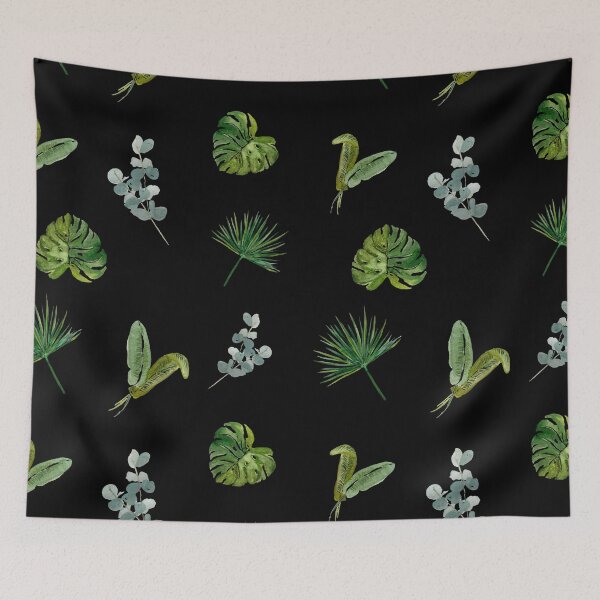 Item preview, Palm leaves green seamless pattern black version designed and sold by Yana Mustafina | Boho Soulful Designs.