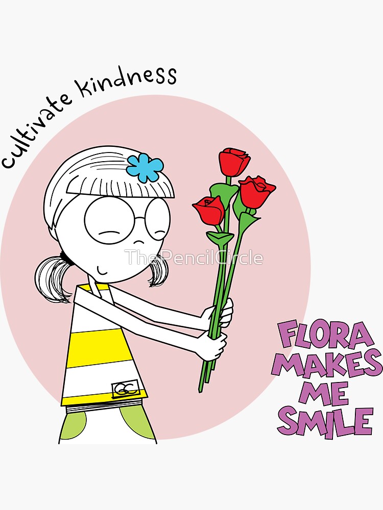 Thumbnail 3 of 3, Sticker, FLORA MAKES ME SMILE - CULTIVATE KINDNESS designed and sold by ThePencilCircle.