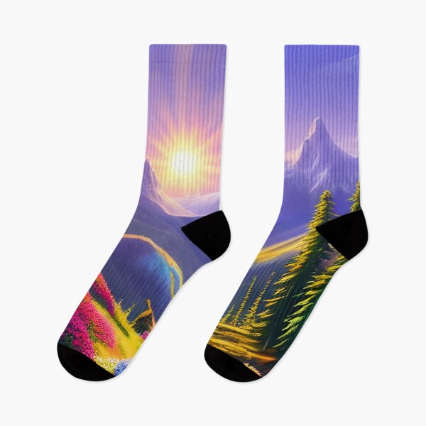 Item preview, Beautiful Purple Mountains with Evergreen Trees and Colorful Flowers designed and sold by Caregiverology.