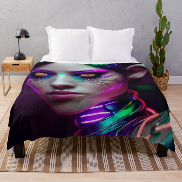 Item preview, FUTURE ALIEN GIRL PORTRAIT ETNIC CYBERPUNK RETRO WAVE POP ART STYLE colorful pink green blue neon designed and sold by DRK7DSGN.