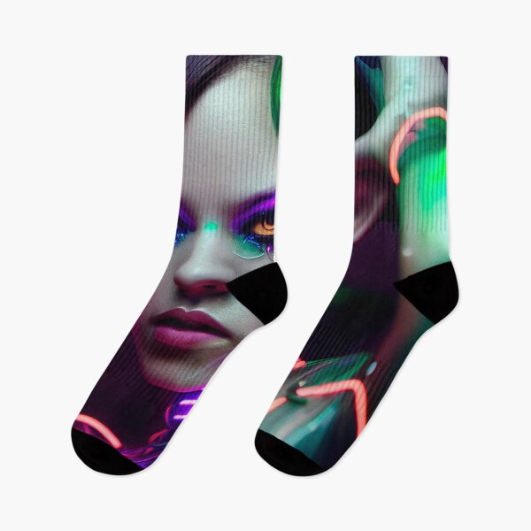 Item preview, FUTURE ALIEN GIRL PORTRAIT ETNIC CYBERPUNK RETRO WAVE POP ART STYLE colorful pink green blue neon designed and sold by DRK7DSGN.