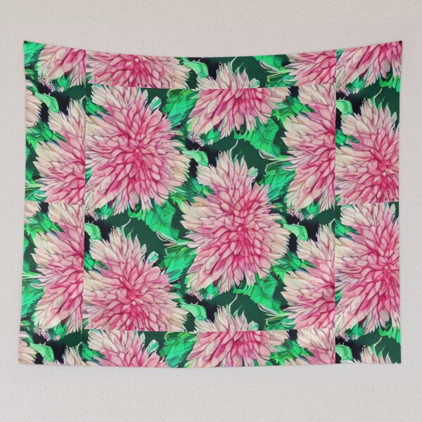 Item preview, Patterns of pink flowers and green leaves designed and sold by ArteEterno.