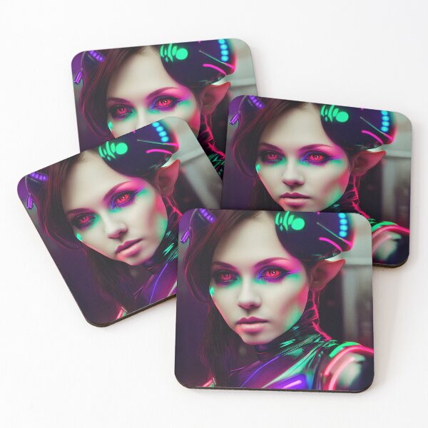 Item preview, FUTURE ALIEN GIRL PORTRAIT ETNIC CYBERPUNK RETRO WAVE POP ART STYLE colorful pink green purple neon designed and sold by DRK7DSGN.