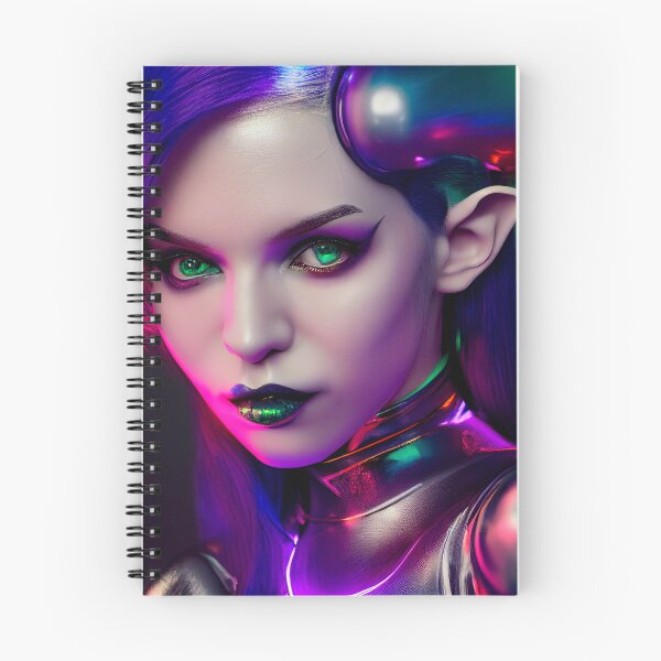 Item preview, GREEN EYES FUTURE ALIEN GIRL PORTRAIT ETNIC CYBERPUNK RETRO WAVE POP ART STYLE colorful pink green purple neon designed and sold by DRK7DSGN.