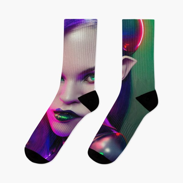 Item preview, GREEN EYES FUTURE ALIEN GIRL PORTRAIT ETNIC CYBERPUNK RETRO WAVE POP ART STYLE colorful pink green purple neon designed and sold by DRK7DSGN.