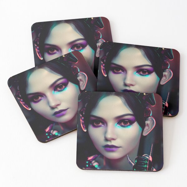 Item preview, PURPLE EYES FUTURE WARRIOR GIRL PORTRAIT ETNIC CYBERPUNK RETRO WAVE POP ART STYLE colorful pink green purple neon designed and sold by DRK7DSGN.