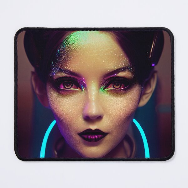 Item preview, FUTURISTIC WARRIOR WOMAN PORTRAIT ETNIC CYBERPUNK RETRO WAVE POP ART STYLE colorful pink green blue neon light designed and sold by DRK7DSGN.