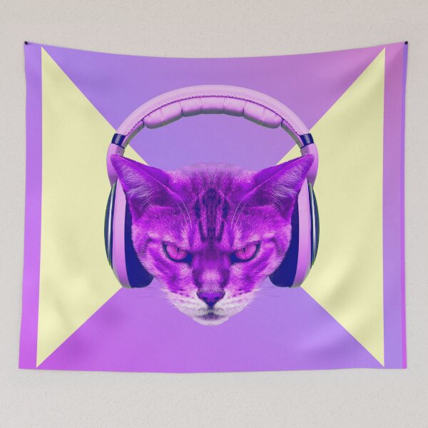 Artikelvorschau, Aggressiver Katzen-DJ als zeitgenössische Kunstcollage zum Musikkonzept entworfen und verkauft von Funwithmusic.