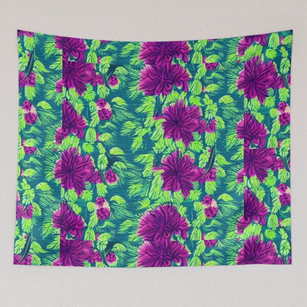 Item preview, Patterns of purple flowers and green leaves designed and sold by ArteEterno.