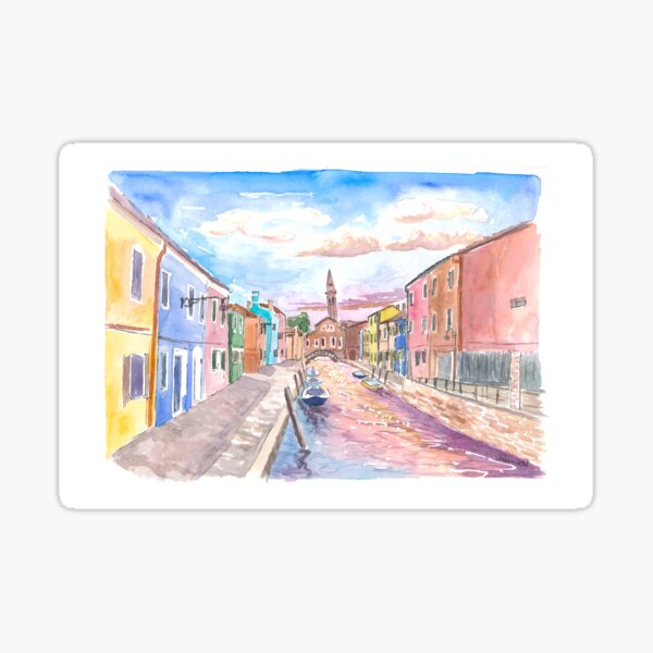 Item preview, Burano view of Canal and Leaning Bell Tower in Venice Lagoon designed and sold by artshop77.
