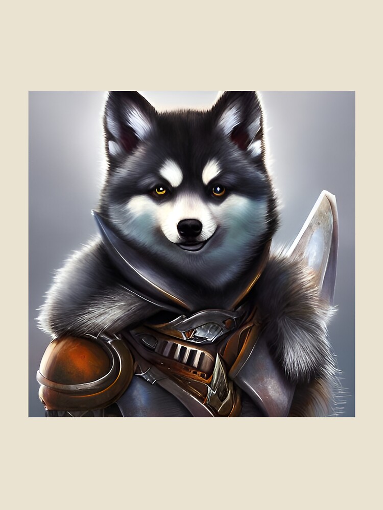 Aperçu 4 sur 4. T-shirt décontracté avec l'œuvre AI Generated Art, War Husky/Pomsky créée et vendue par RabbitHoleMI.