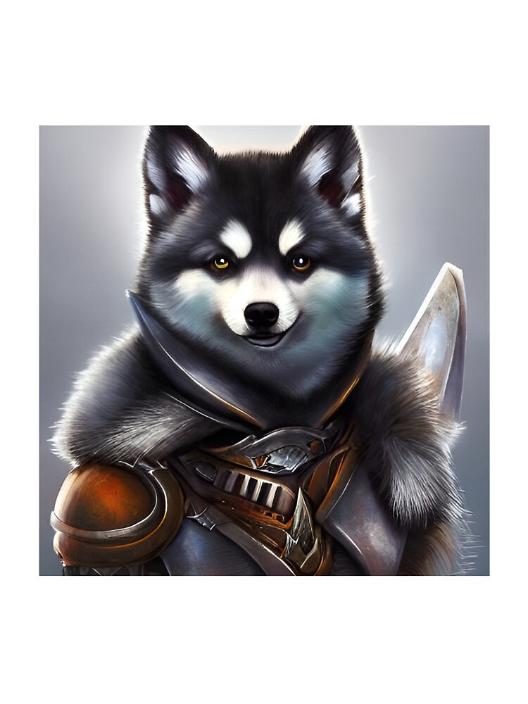 Aperçu 7 sur 7. T-shirt oversize avec l'œuvre AI Generated Art, War Husky/Pomsky créée et vendue par RabbitHoleMI.